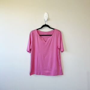 The Talbots Tee Women's Split V-Neck T-Shirt 100% Pima Cotton Size Large